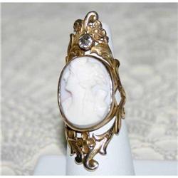 Rare 19C 14K Gold Shell Cameo 1CT Diamond Ring #1041025