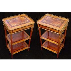  Pair of Marquetry and Bronze Side Tables #1041037