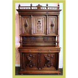 1920s French Walnut Henry II Buffet w/ Carvings#1041044