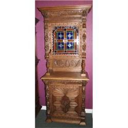 1890s Mechelen Buffet w/ Stained Glass & Lions #1041056
