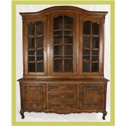 1950s French Oak Louis XV China Cabinet Hutch #1041062