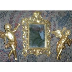 Pair Italian wood carved Putti gilt and mirror #1041214