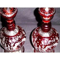 Pair of Antique Bohemian Glass Decanters #1041394