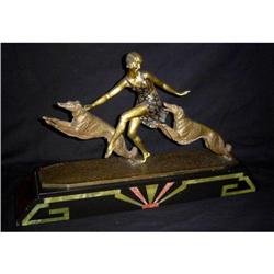 Art Deco Statute of a Woman and Two Wolfhounds #1041421