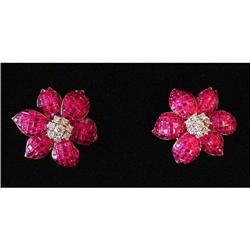 Diamond and Ruby Flower Earrings #1041431