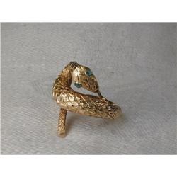 Antique Estate 14K YG Gold Emerald Snake Ring #1067077