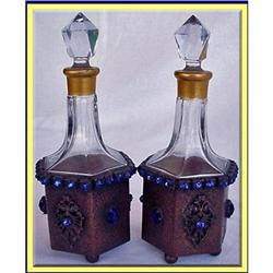 PR JEWELED COPPER GLASS PERFUME BOTTLES C1900 #1067632