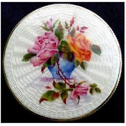 HPAINTED GUILLOCHE ENAMEL SILVER GILT COMPACT #1067635