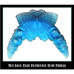 2 CZECH DECO VANITY TRAY BLUE BUTTERFLY HANDLES#1074995