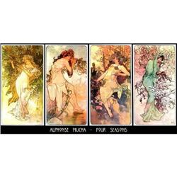 4 VINTAGE MUCHA ART NOUVEAU POSTERS "4 SEASONS"#1075005