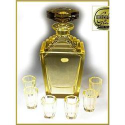 MOSER STYLE CUT CITRINE CRYSTAL LIQUEUR SET #1075042