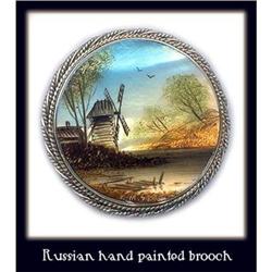 RUSSIAN HAND PAINTED SCENIC BROOCH CJ-14 #1075043