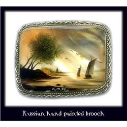 RUSSIAN HAND PAINTED SCENIC BROOCH CJ-28 #1075047