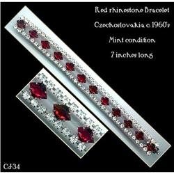 CZECH VINTAGE RED RHINESTONES BRACELET CJ-34 #1075048
