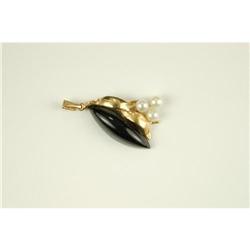 GOLD Pendant  BLACK ONYX   PEARLS #1075095