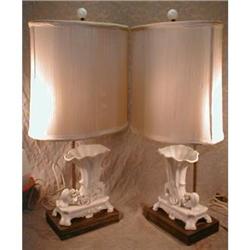 CORNUCOPIA Lamps w/ silk shades ANTIQUE #1075318