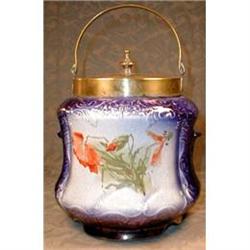 FLOW Blue BISCUIT Barrel POPPYS Antique #1075395