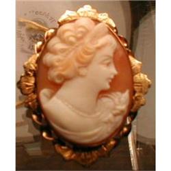CAMEO Brooch 14k GOLD Setting ANTIQUE Pin #1075411