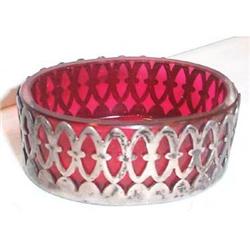RARE Cranberry Oval Open Salt Sterling Holder #1075466
