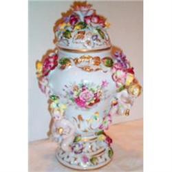 Dresden Cherub Floral Covered Tempel Jar #1075526