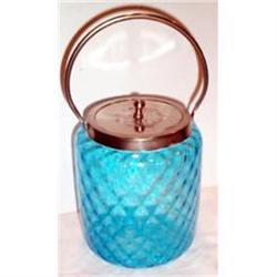 Blue Quilted Glass English Biscuit Jar #1075532