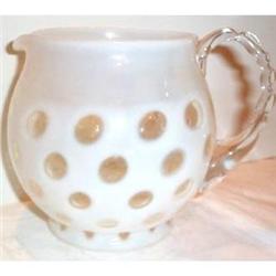 Fenton White Opalescent Coin Dot Milk Jug #1075779
