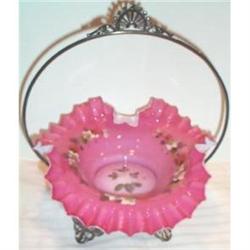 Cranberry  Hand Painted Floral Brides Basket #1075794