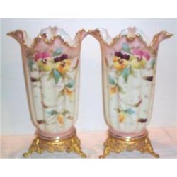 Pair Crown Milano Mt. Washington Pansy Vases #1075800