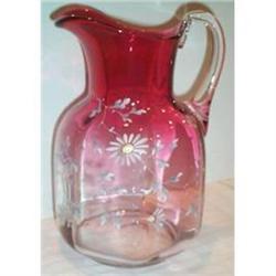 Cranberry Pitcher with Enameled Flowers #1075802