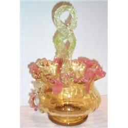 Multi Colored Art Glass Basket with Briar Handl#1075804