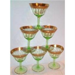 Six Tiffin Green and Gold Trim Sherbets #1075817