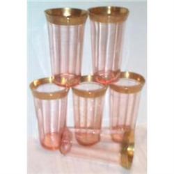 Six Tiffin Pink and Gold Trim Ice Tea Tumblers #1075818
