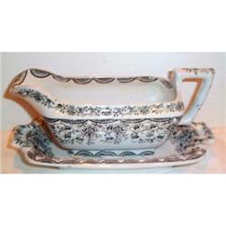 Black and White Transfer Sauce Boat and Plate #1075821
