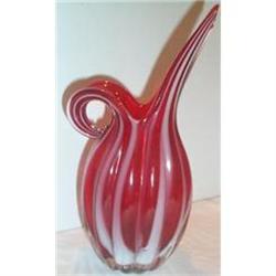 Red and White Striped Art Glass Cruet #1075868