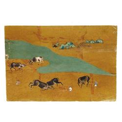 Old Japanese Screen Leaf Gilt Painting Ox Scene#1076189