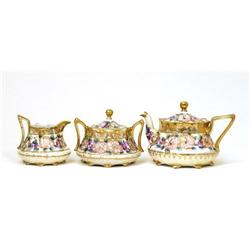 3 Old Japanese Nippon Gold Flower Teapot Teaset#1076199