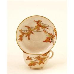 Old Japanese Satsuma Maple Leaf Cup Saucer Mk #1076251