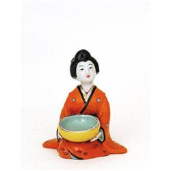 Old Japanese Kutani Geisha Hold Bowl Figurine #1076255
