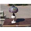 Image 1 : Vintage Milk Glass Lamp with Tiffany Shade (Electric)