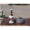 Image 7 : Vintage Milk Glass Lamp with Tiffany Shade (Electric)