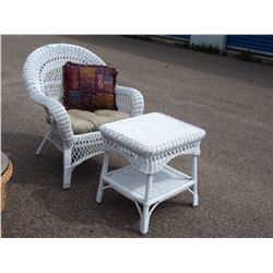 White Wicker Chair 36  and Stand 22.5  T