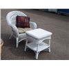 Image 1 : White Wicker Chair 36" and Stand 22.5" T