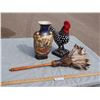Image 1 : Ceramic Vase, Chicken Figure and Feather Duster