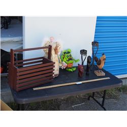 Wooden Items, Wooden Carrying Crate and Ornament Items