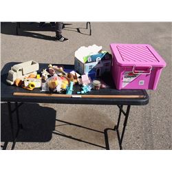 Mixed Lot of Kids Toys and Kids Toy Furniture with Plastic Tote