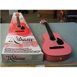 30" Acoustic Guitar Pink Robson with Box (Missing 2 Strings)