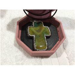 Jade & gemstone cross pendant