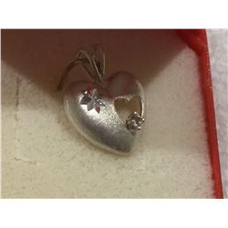 Silver Heart diamond solitaire pendant