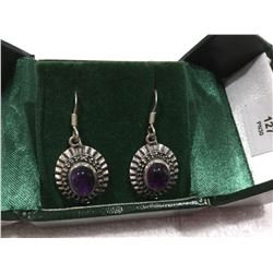 Ladies antiqued silver amethyst earring set