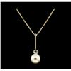 Round Crystal Bezel Pearl Necklace - Gold Plated